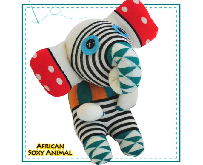 African Soxy Animal - art & craft soft toy - handmade sock elephant