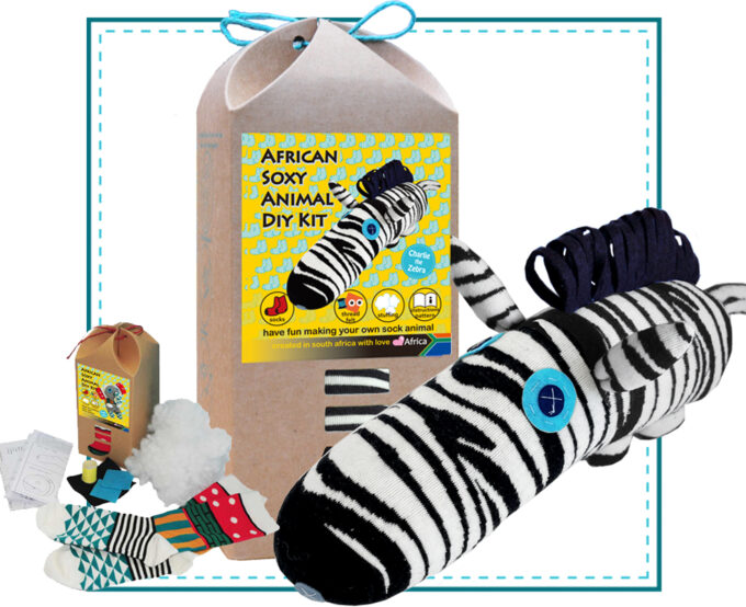 African Soxy Animal socks puppet art and craft soft toy DIY Zebra Socks animal