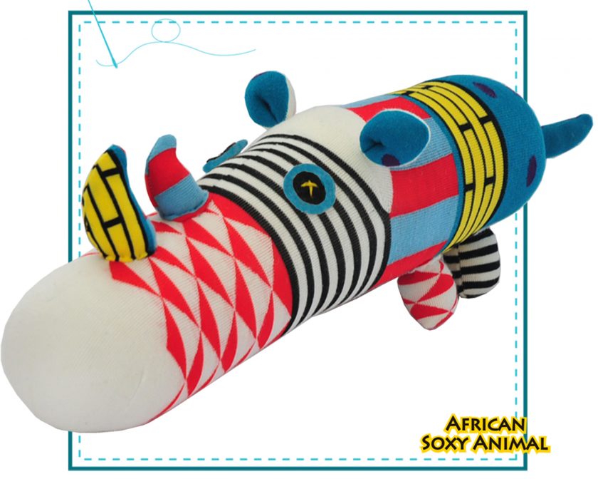 African Soxy Animl art & craft handmade Sock Rhino soft toy